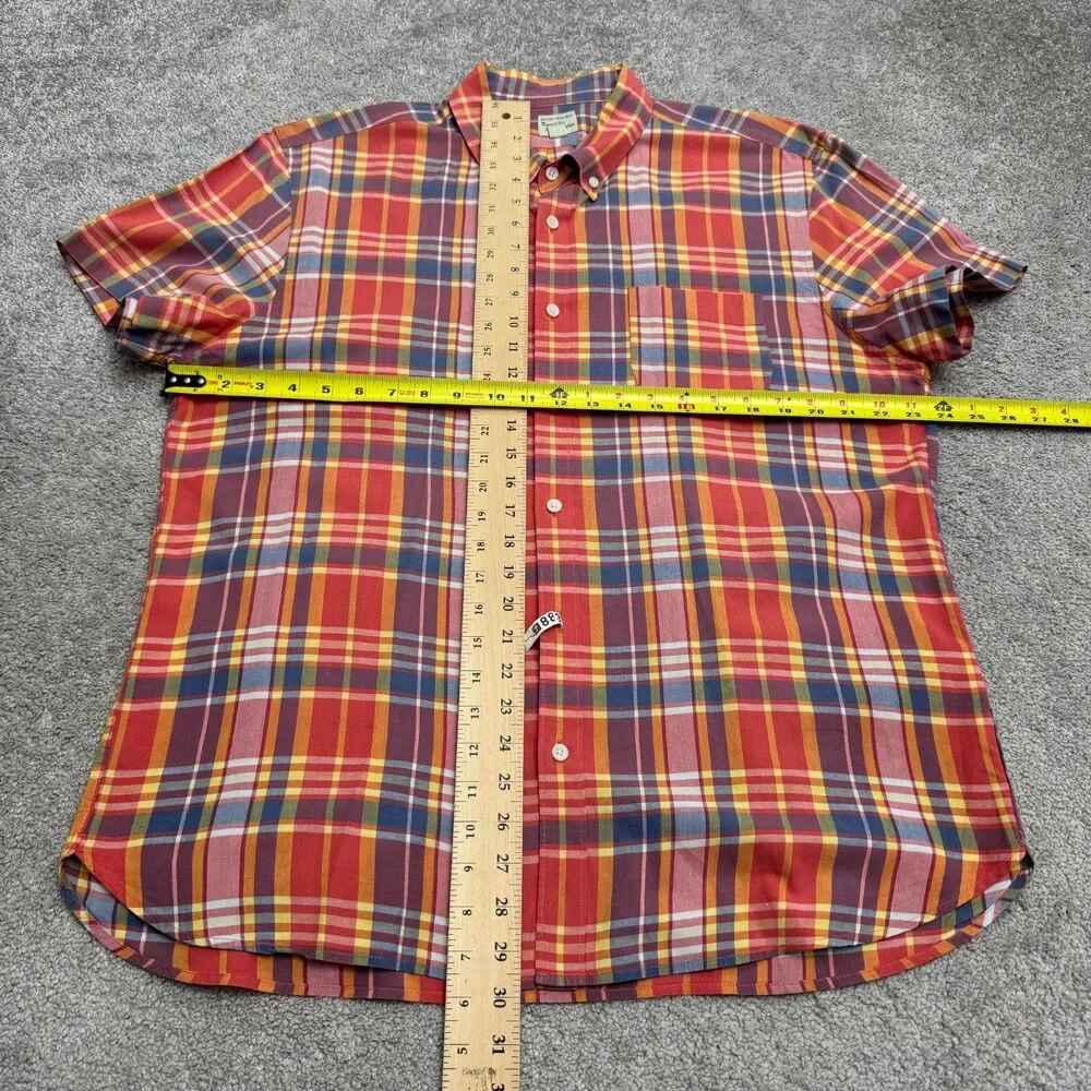 J.Crew Indian Madras Button Up Shirt Men XL Red Plaid Short Sleeve 100% Cotton